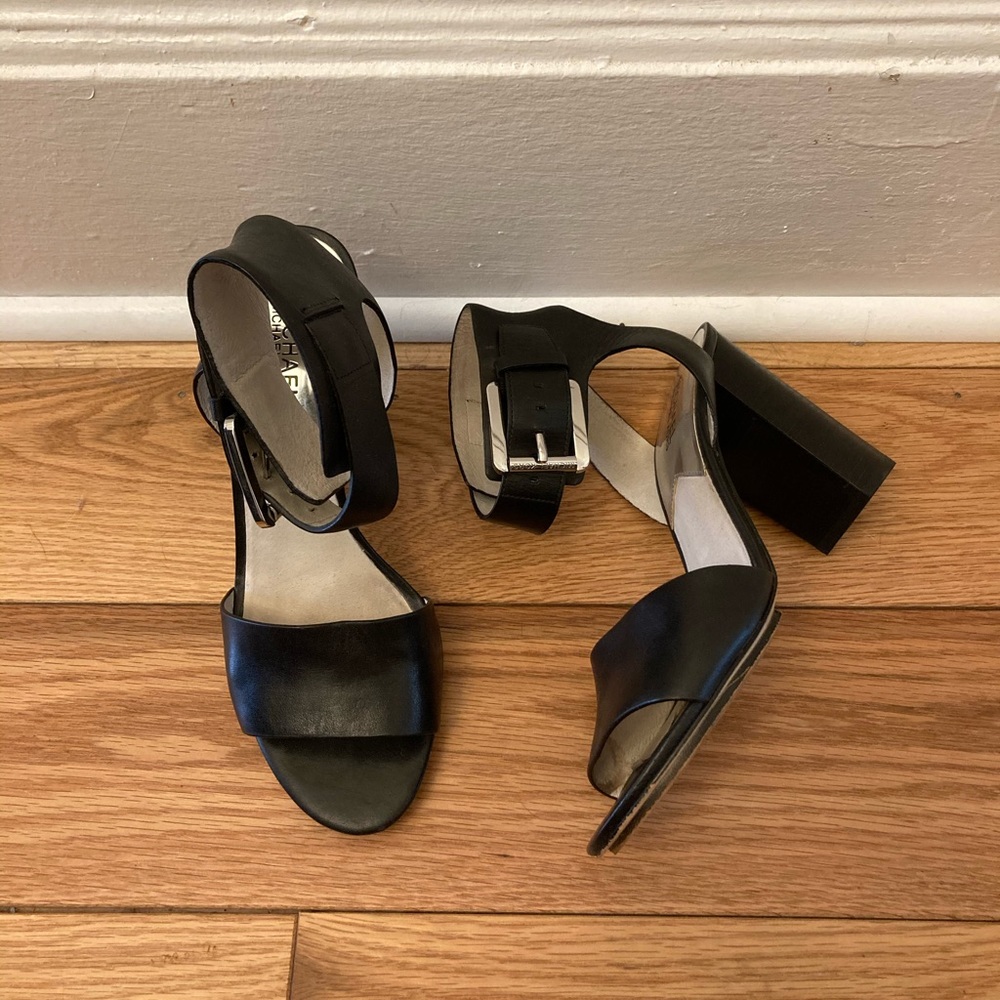 Leather ankle strap heeled sandals